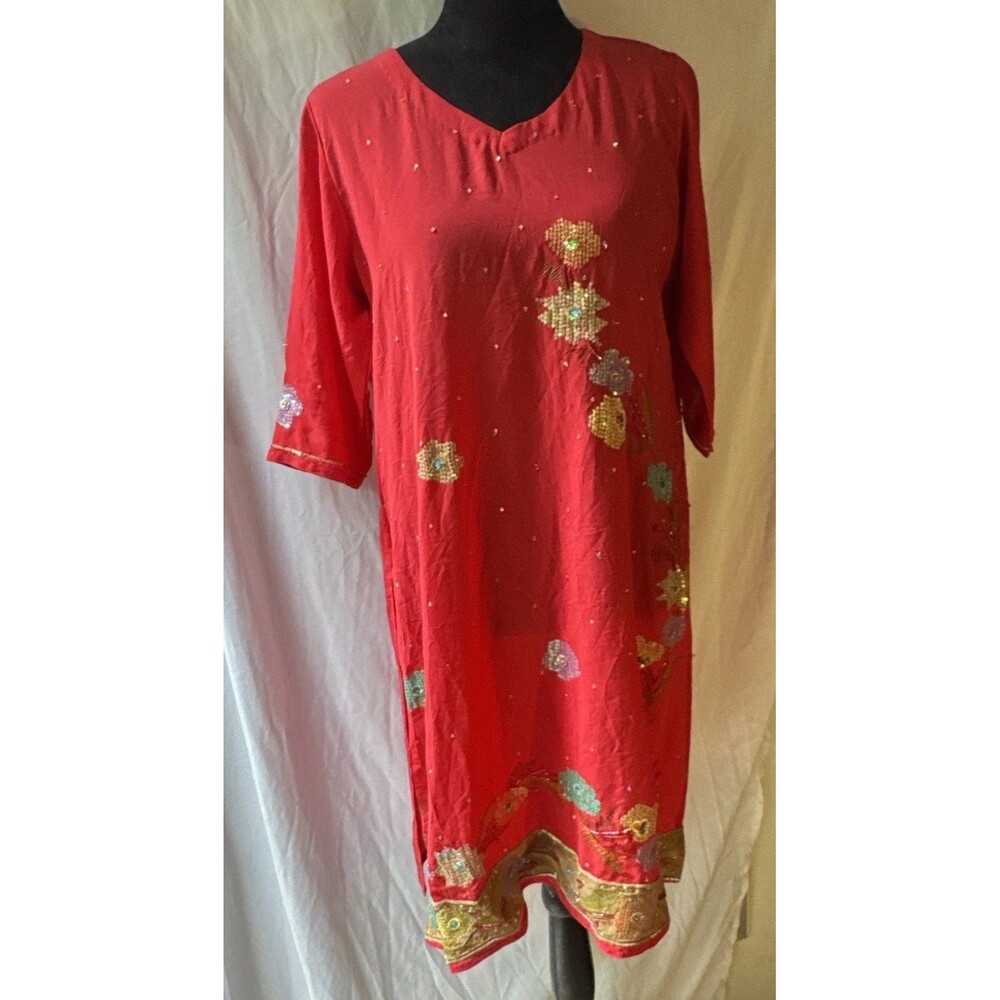 Indian Kurta Women Tunic Top Beads Sequin Embroidery Handmade
